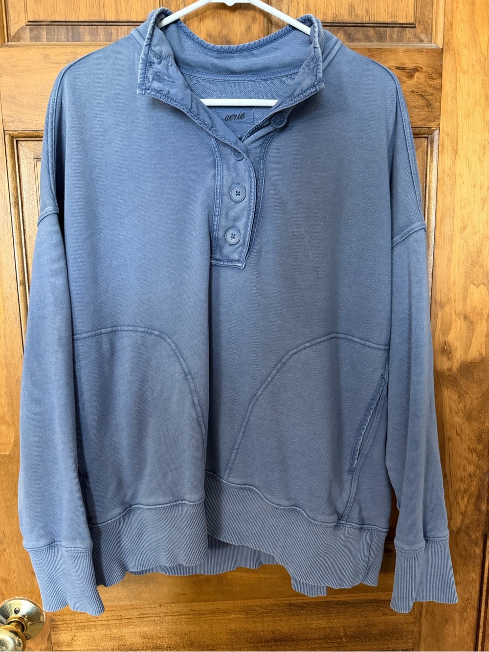 Aerie Women’s Blue Button-Neck Pullover Hoodie